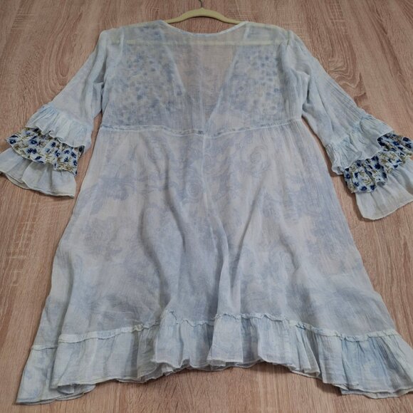 Boho Peasant Dress Beachy Ruffles Size L Beaded Empire Waist ¾ Riffled Sleeves - Picture 11 of 12